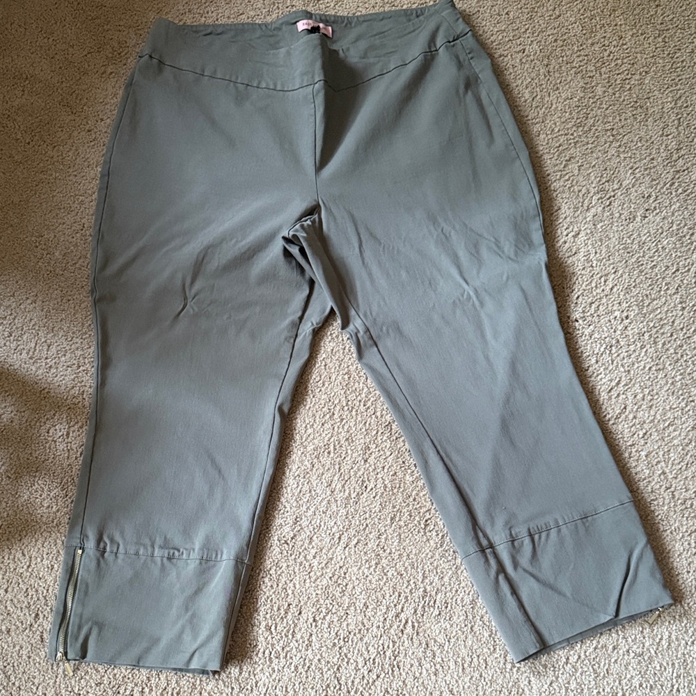 Green Cropped Pants with Zipper Detail